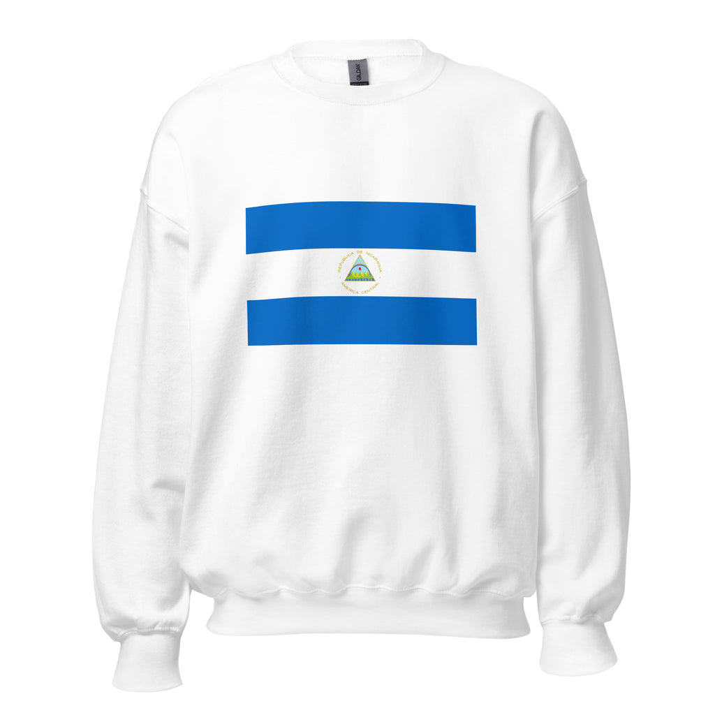 Unisex navy blue sweatshirt featuring Nicaraguan flag design printed across the front chest