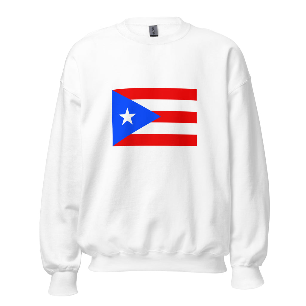 Unisex navy blue sweatshirt featuring Puerto Rican flag design printed across the front chest