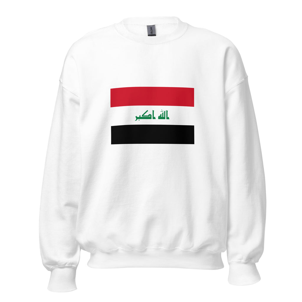 Unisex navy blue sweatshirt featuring Iraqi flag design printed across the front chest
