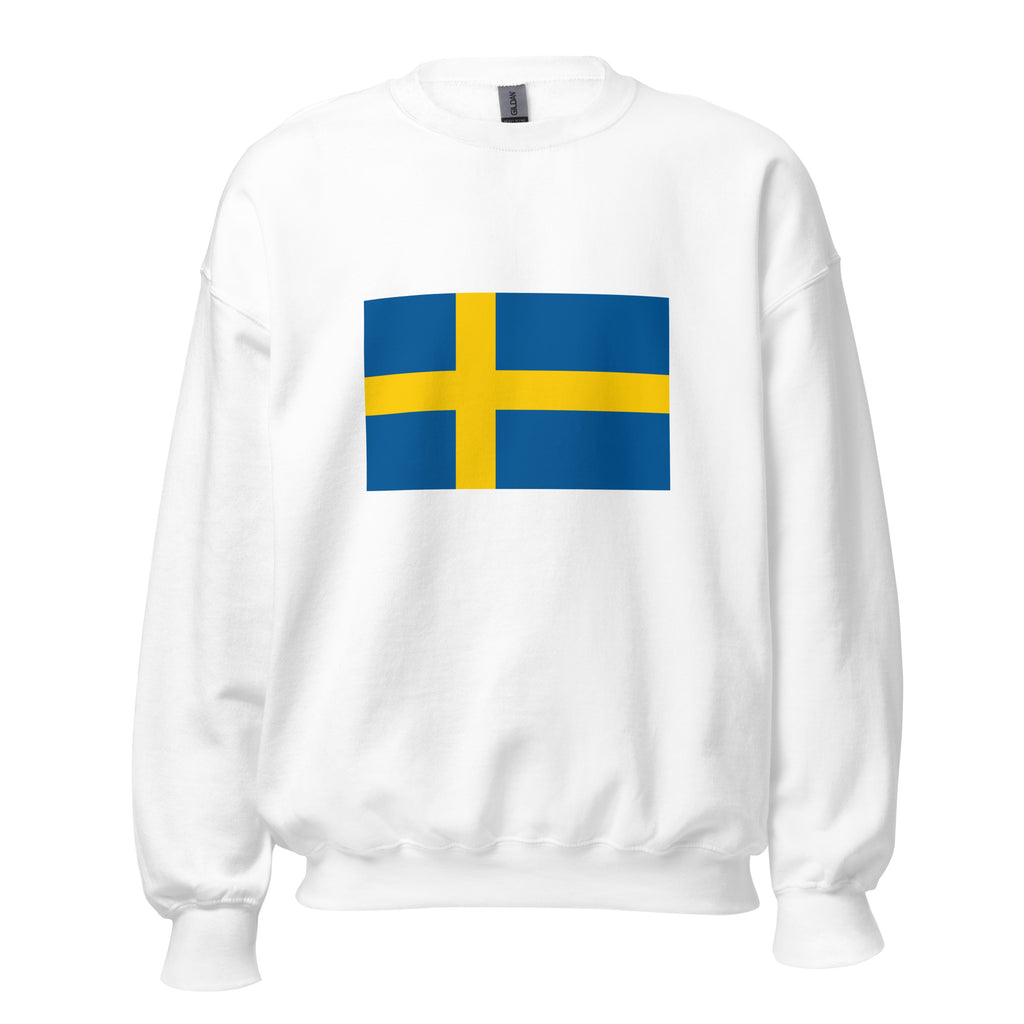 Unisex navy blue sweatshirt featuring Swedish flag design printed across the front chest