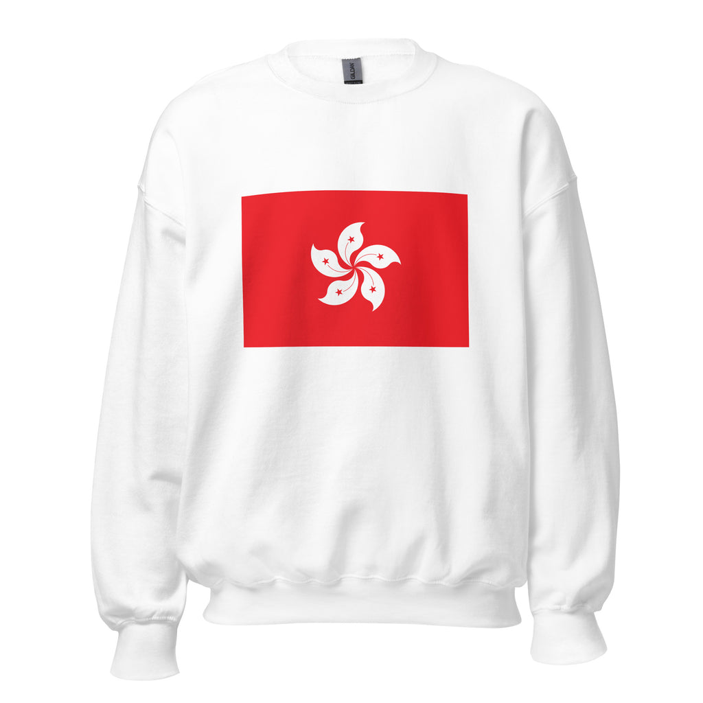 Unisex navy blue sweatshirt featuring Hong Kong flag design printed across the front chest