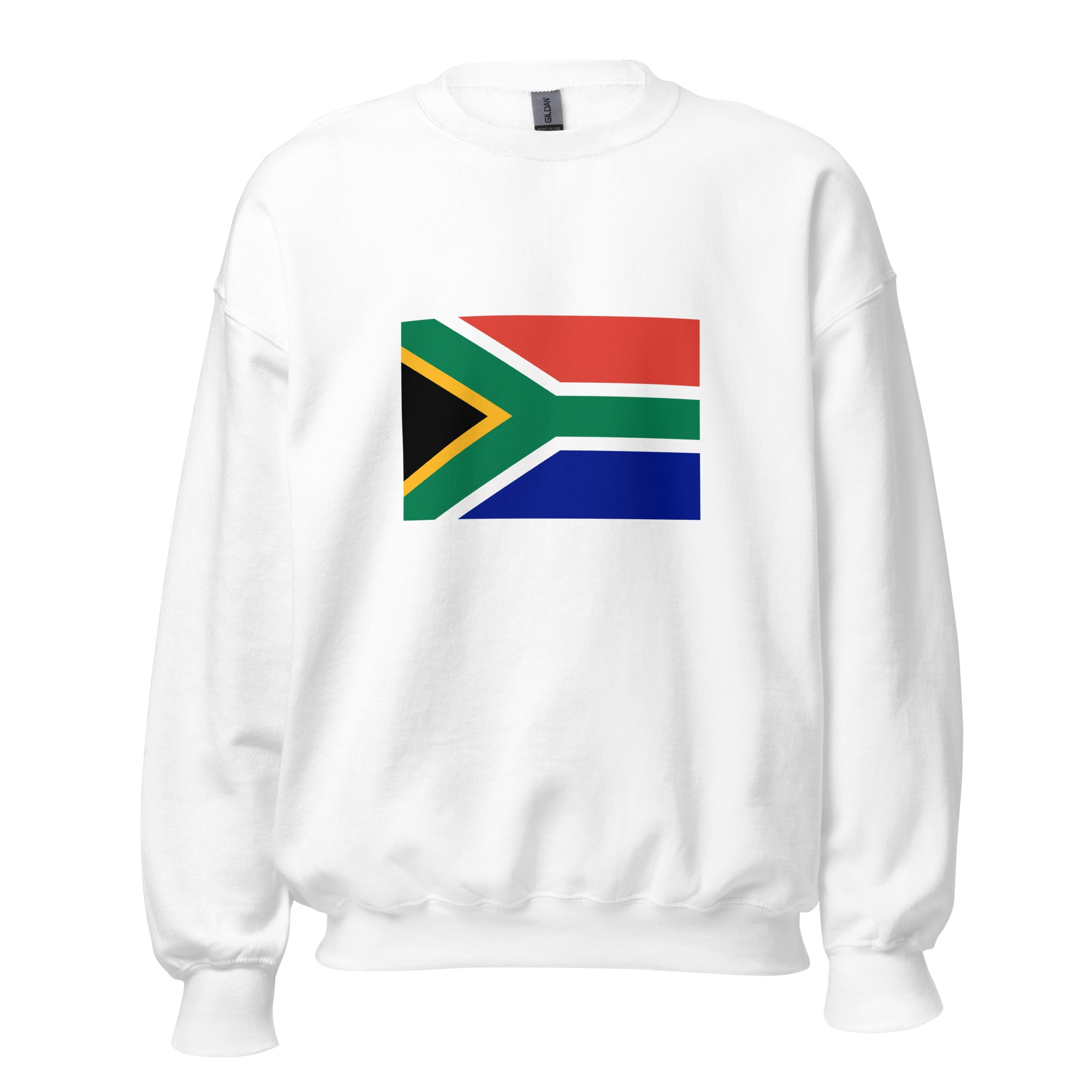 Unisex navy blue sweatshirt featuring South African flag design printed across the front chest