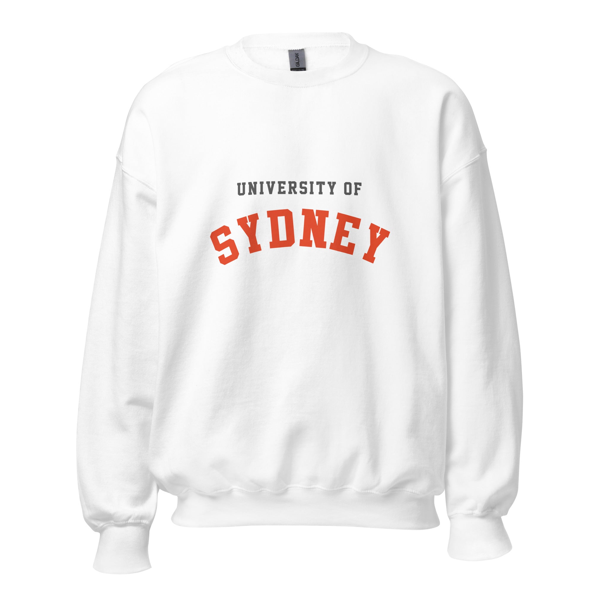 Unisex navy blue sweatshirt featuring University of Sydney logo printed across the front chest