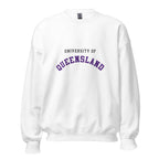 Unisex navy blue sweatshirt featuring University of Queensland logo printed across the front chest