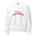 Unisex navy blue sweatshirt featuring University of Canterbury logo printed across the front chest