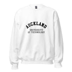 Unisex navy blue sweatshirt featuring Auckland University of Technology logo printed across the front chest