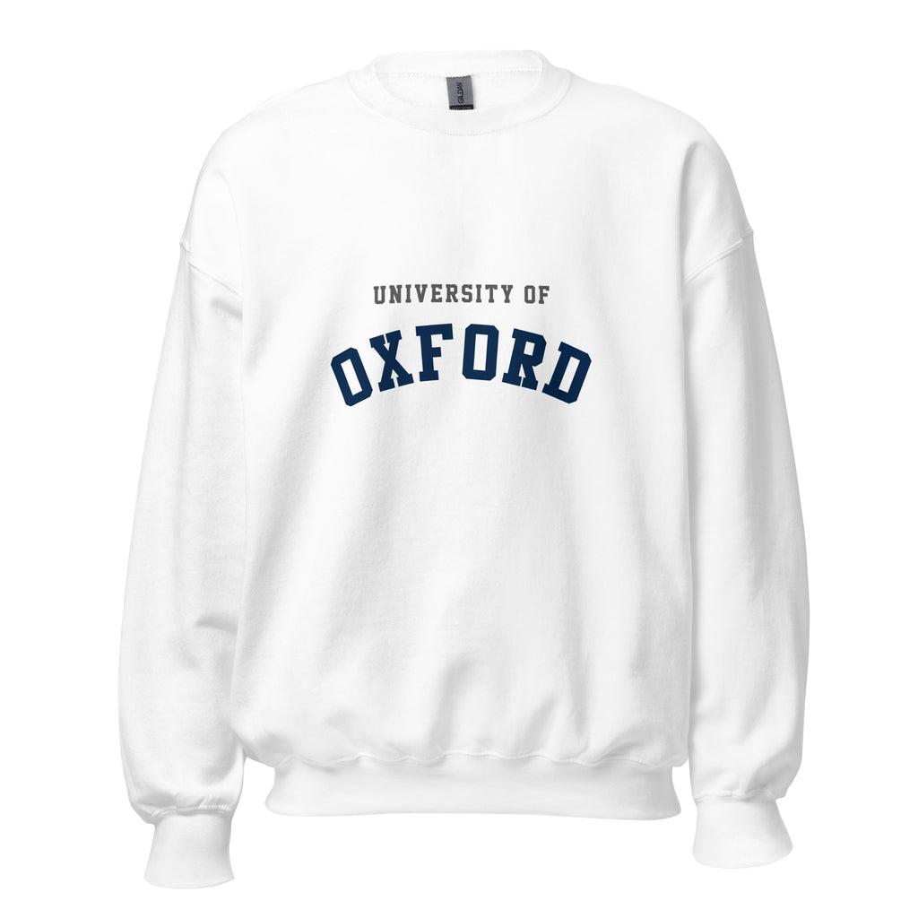 Unisex navy blue sweatshirt featuring University of Oxford logo printed across the front chest