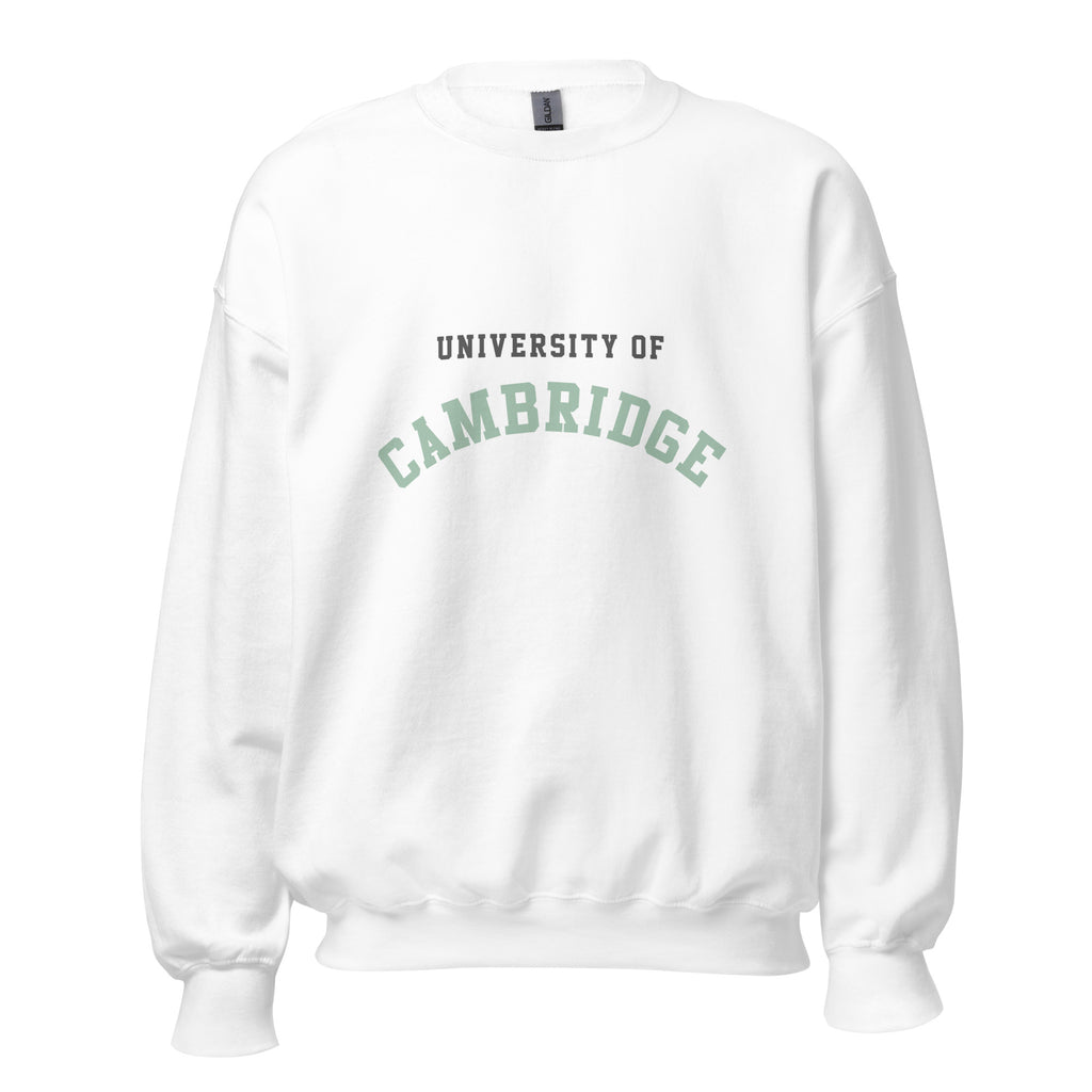 Unisex black sweatshirt featuring University of Cambridge logo printed across the front chest