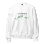 Unisex black sweatshirt featuring University of Cambridge logo printed across the front chest
