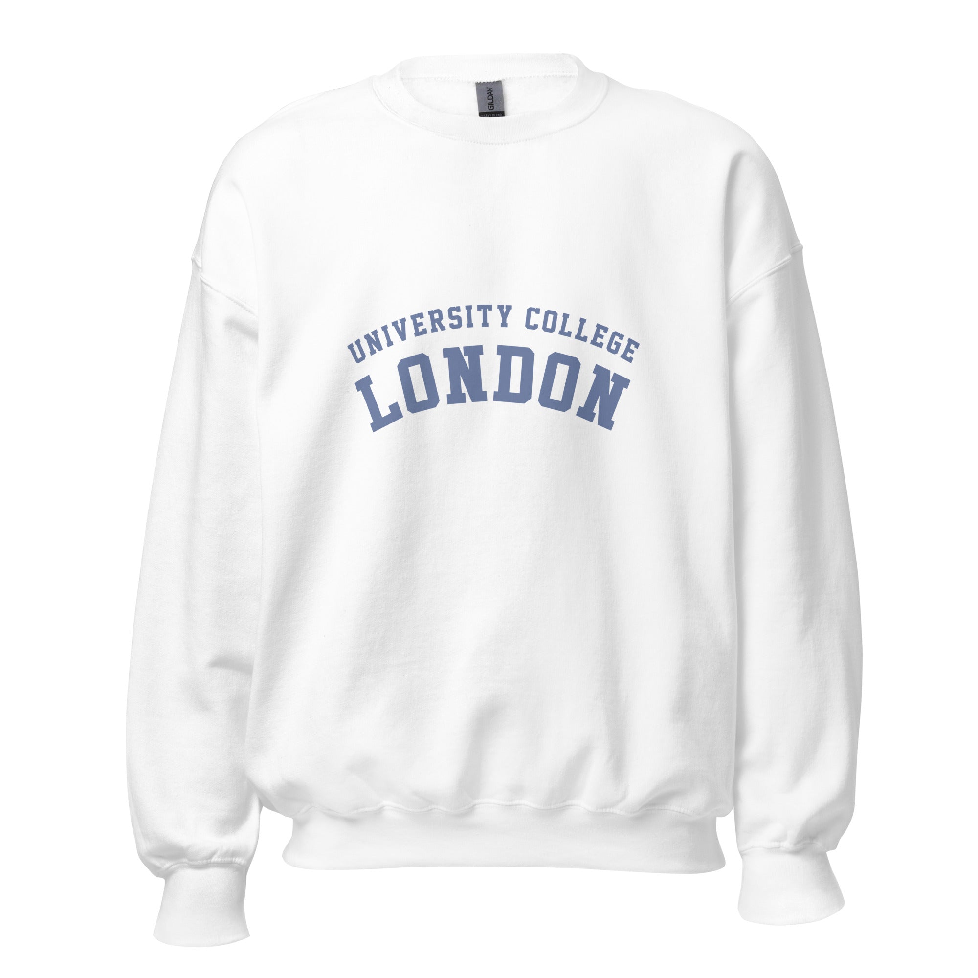 Unisex navy blue sweatshirt featuring University College London logo printed across the front chest