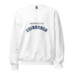 Unisex navy blue sweatshirt featuring University of Edinburgh logo printed across the front chest