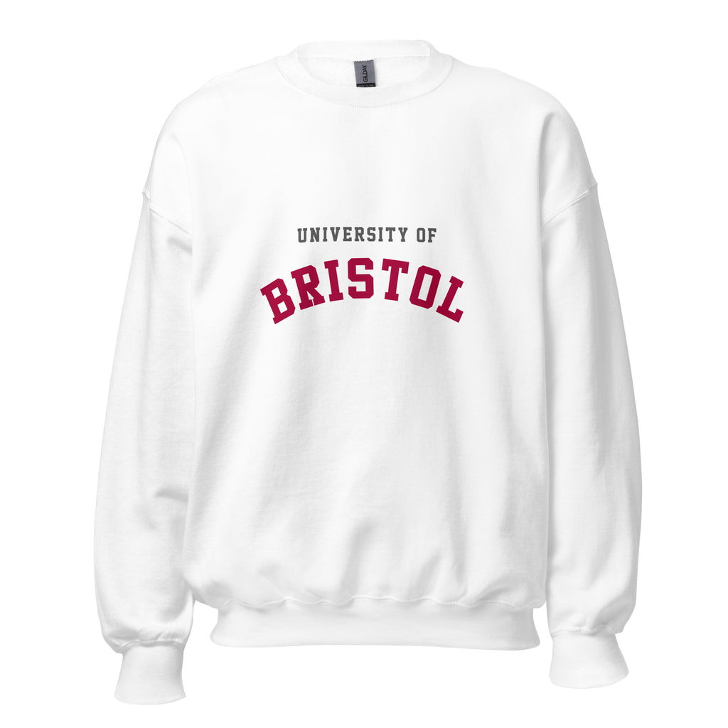 Unisex navy blue sweatshirt featuring University of Bristol logo printed across the front chest