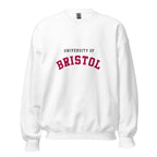 Unisex navy blue sweatshirt featuring University of Bristol logo printed across the front chest