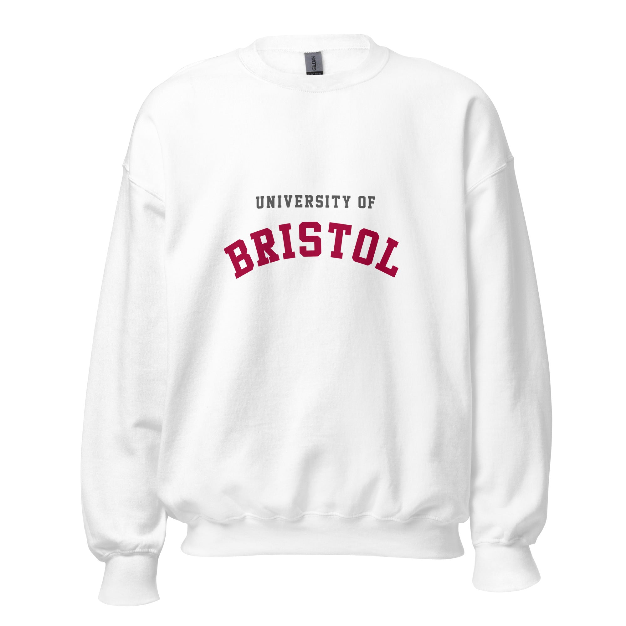 Unisex navy blue sweatshirt featuring University of Bristol logo printed across the front chest