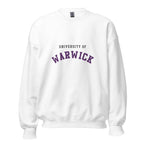 Unisex navy blue sweatshirt featuring University of Warwick logo printed across the front chest