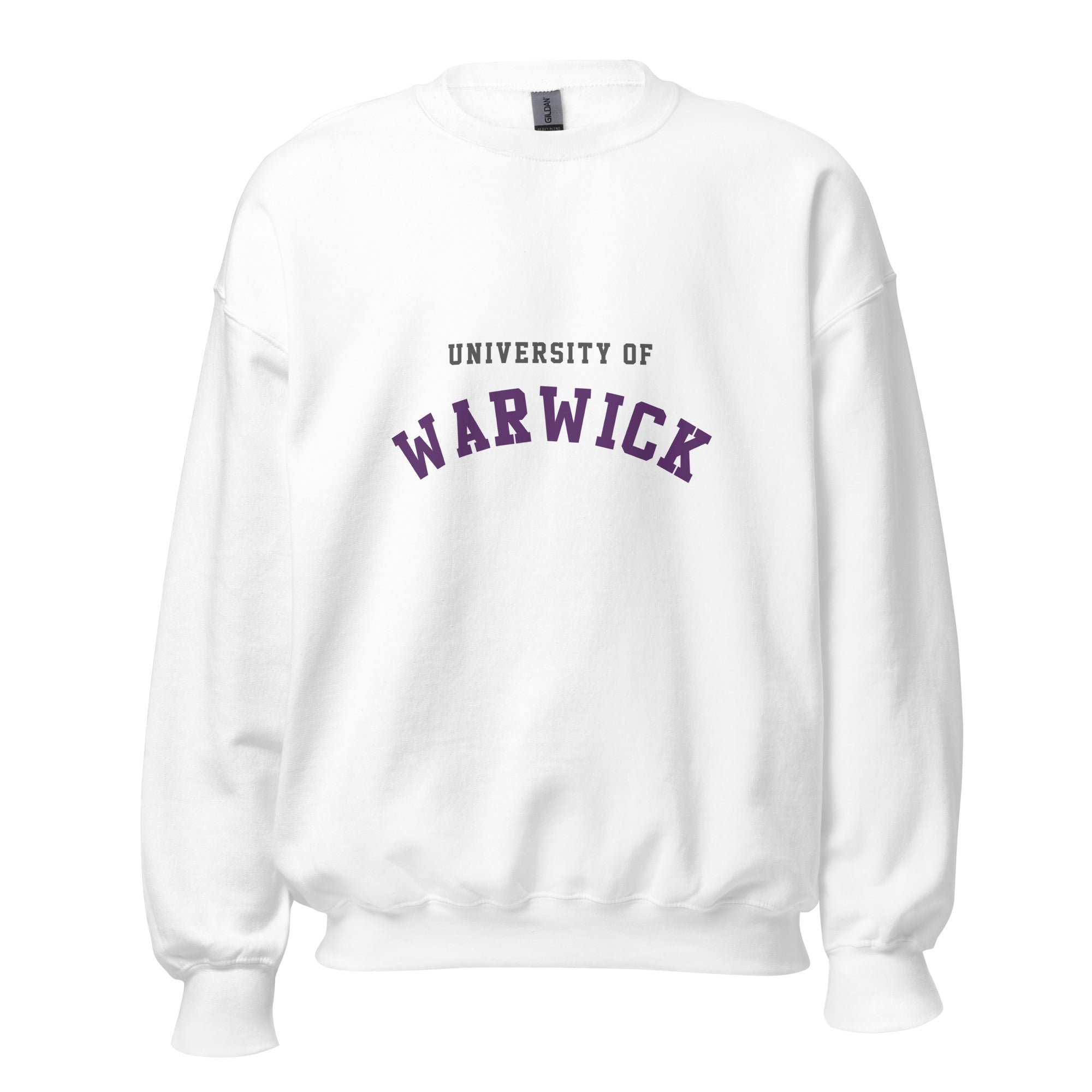 Unisex navy blue sweatshirt featuring University of Warwick logo printed across the front chest
