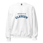 Unisex navy blue sweatshirt featuring University of Glasgow logo printed across the front chest