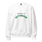 Unisex navy blue sweatshirt featuring University of Nottingham logo printed across the front chest