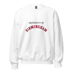 Unisex navy blue sweatshirt featuring University of Birmingham logo printed across the front chest