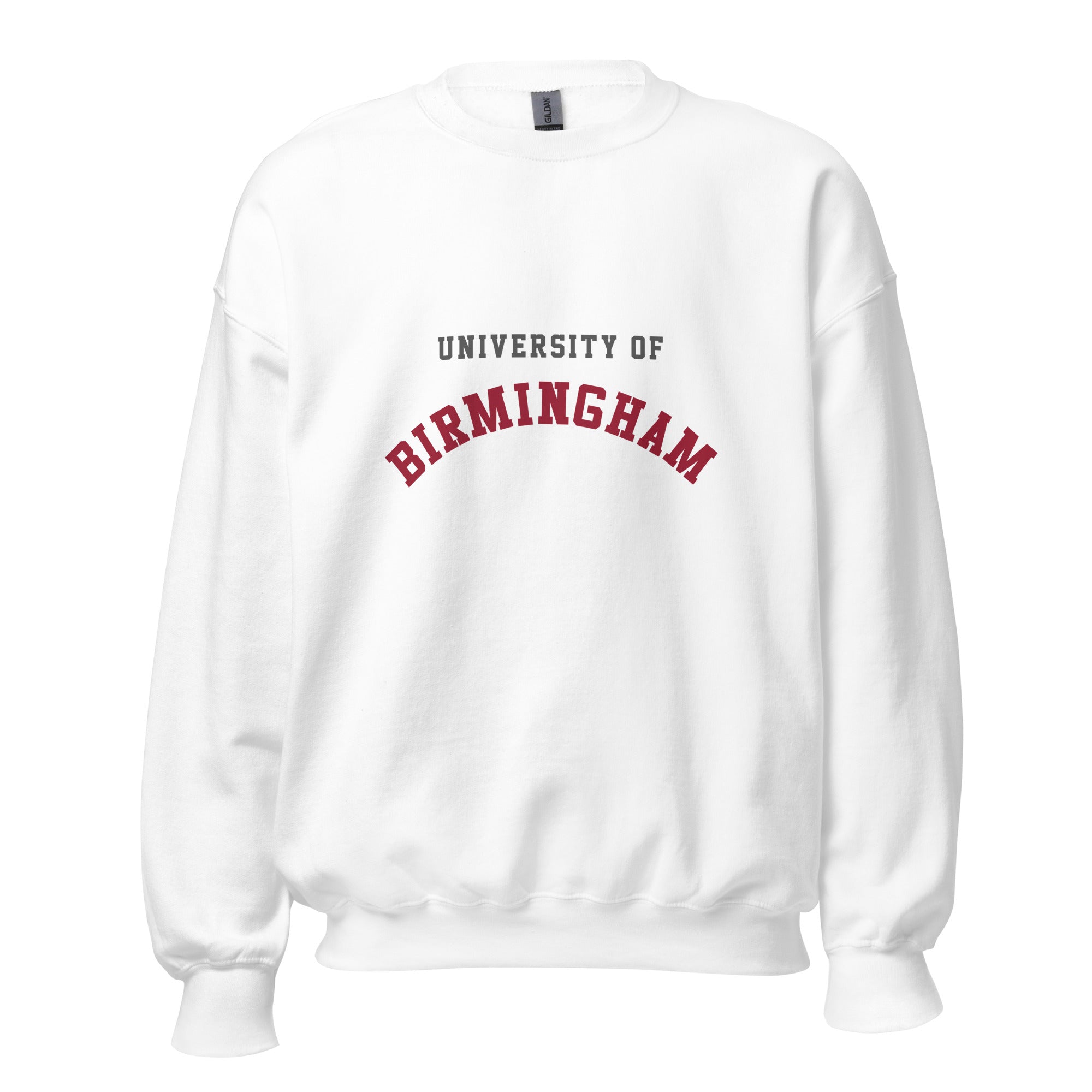 Unisex navy blue sweatshirt featuring University of Birmingham logo printed across the front chest