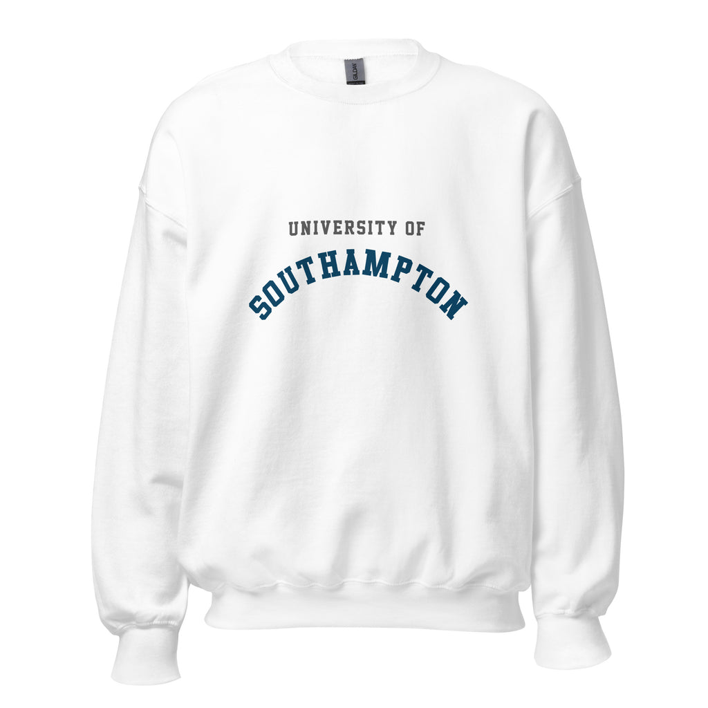 Unisex navy blue sweatshirt featuring University of Southampton logo printed across the front chest
