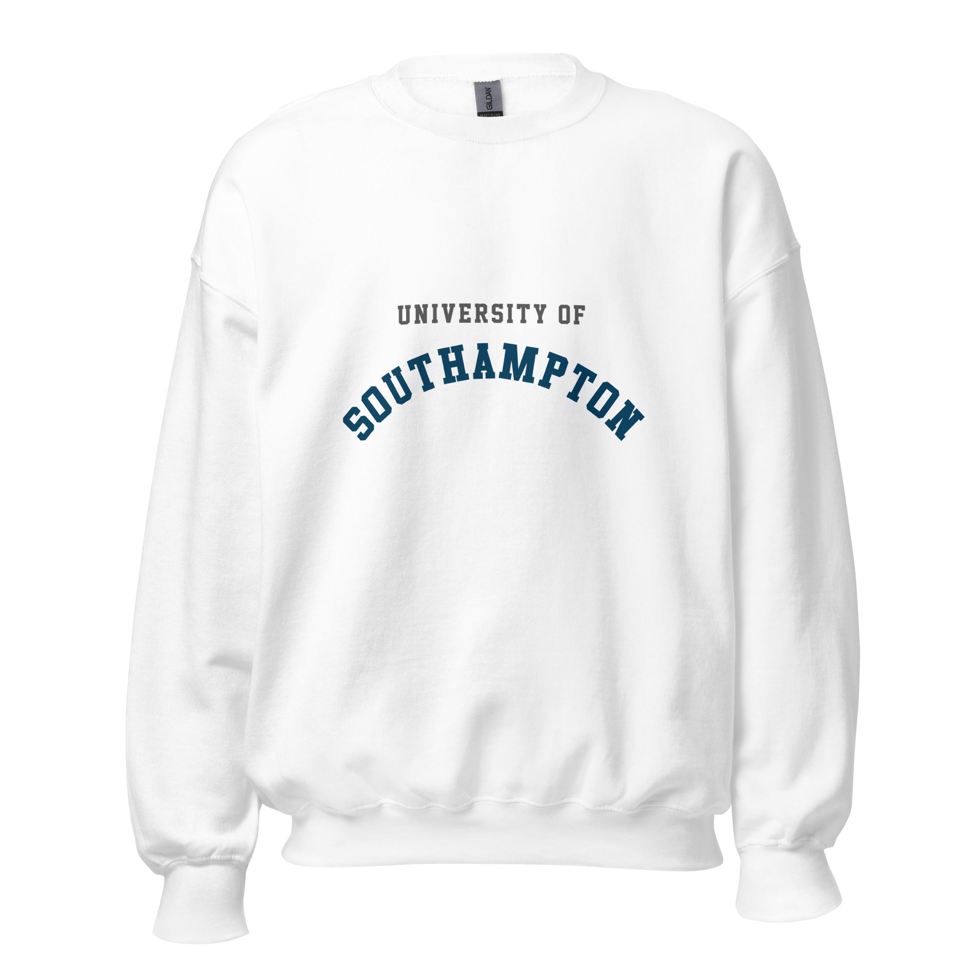 Unisex navy blue sweatshirt featuring University of Southampton logo printed across the front chest
