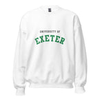 Unisex navy blue sweatshirt featuring University of Exeter logo printed across the front chest