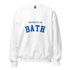 Unisex navy blue sweatshirt featuring University of Bath logo printed across the front chest