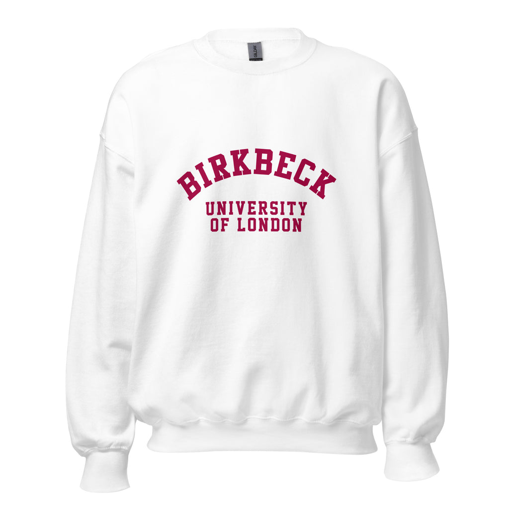 Unisex navy blue sweatshirt featuring Birkbeck, University of London logo printed across the front chest