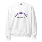 Unisex navy blue sweatshirt featuring Loughborough University logo printed across the front chest