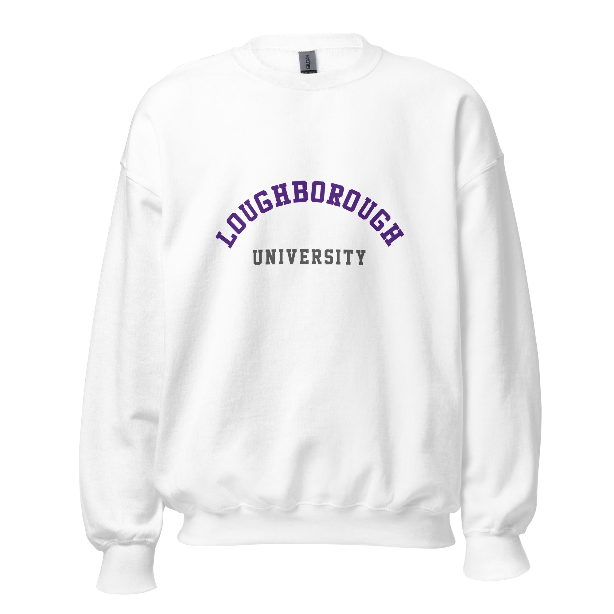 Unisex navy blue sweatshirt featuring Loughborough University logo printed across the front chest