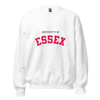 Unisex navy blue sweatshirt featuring University of Essex logo printed across the front chest