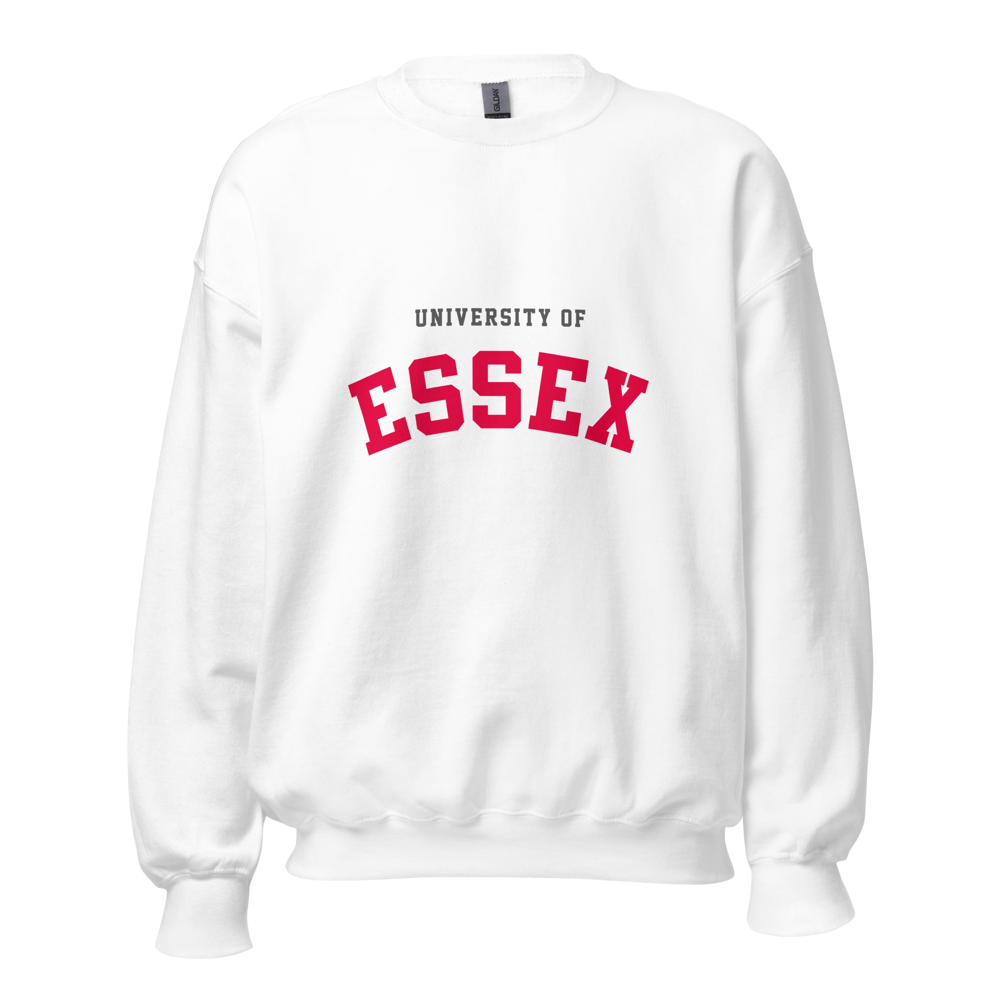 Unisex navy blue sweatshirt featuring University of Essex logo printed across the front chest