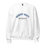 Unisex navy blue sweatshirt featuring Heriot-Watt University logo printed across the front chest