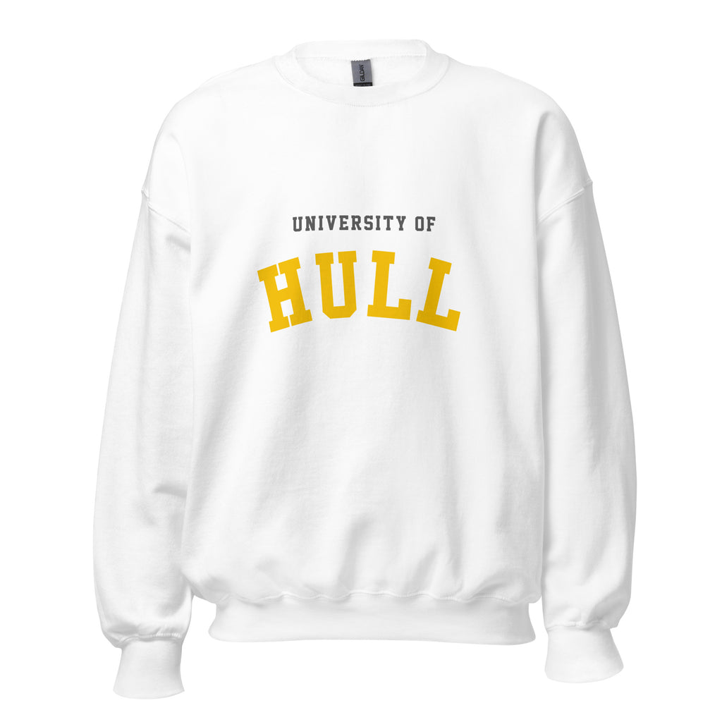 Unisex black sweatshirt featuring University of Hull logo printed across the front chest