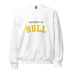Unisex black sweatshirt featuring University of Hull logo printed across the front chest