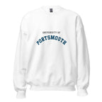 Unisex heather gray sweatshirt featuring University of Portsmouth logo printed across the front chest