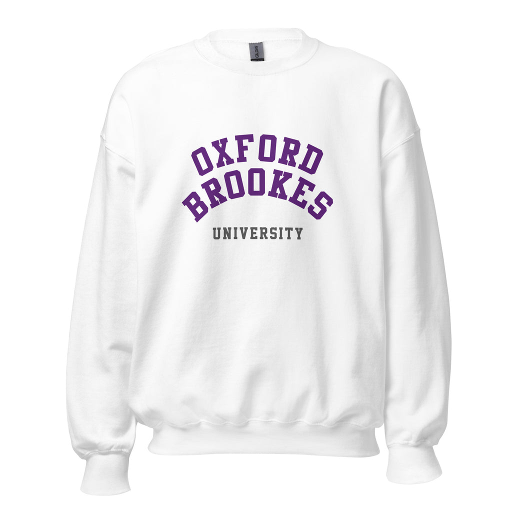 Unisex heather gray sweatshirt featuring Oxford Brookes University logo printed across the front chest