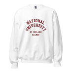 Unisex heather gray sweatshirt featuring National University of Ireland Galway logo printed across the front chest