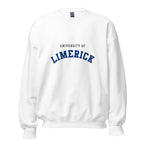 Unisex heather gray sweatshirt featuring University of Limerick logo printed across the front chest