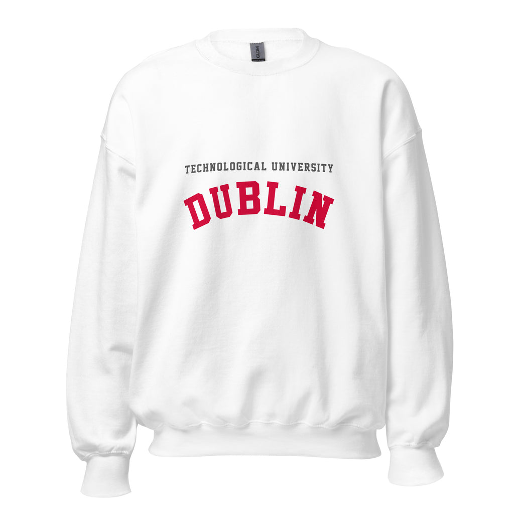 Unisex heather gray sweatshirt featuring Technological University Dublin logo printed across the front chest