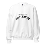 Unisex heather gray sweatshirt featuring University of Amsterdam logo printed across the front chest