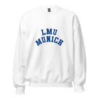 Unisex heather gray sweatshirt featuring LMU Munich logo printed across the front chest