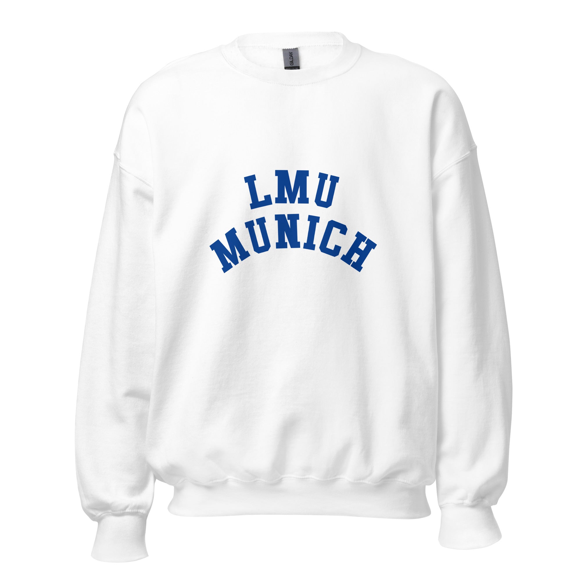 Unisex heather gray sweatshirt featuring LMU Munich logo printed across the front chest