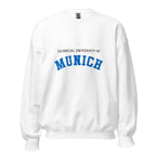 Unisex heather gray sweatshirt featuring Technical University of Munich logo printed across the front chest
