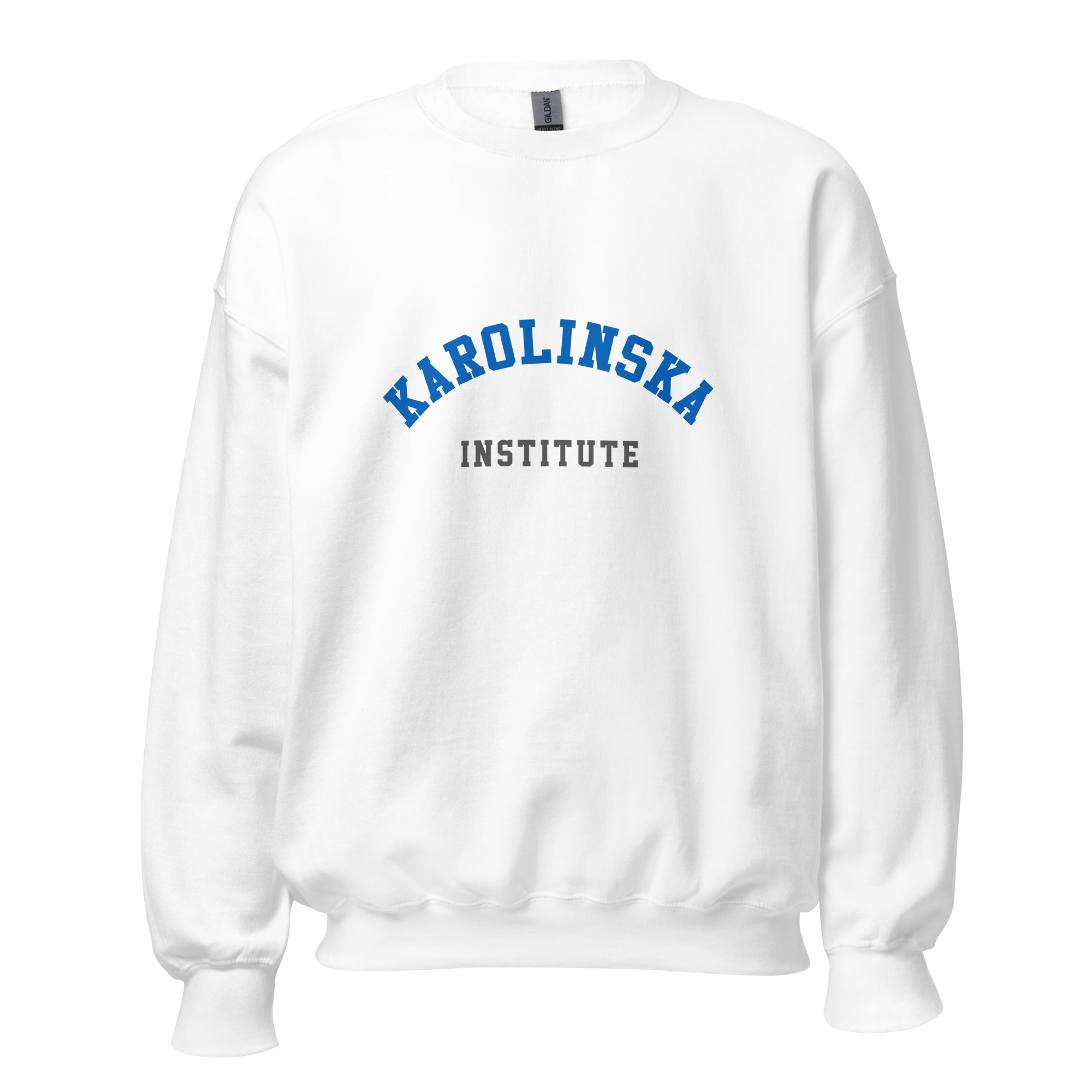 Unisex heather gray sweatshirt featuring Karolinska Institute logo printed across the front chest