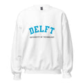 Unisex heather gray sweatshirt featuring Delft University of Technology logo printed across the front chest
