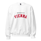 Unisex heather gray sweatshirt featuring University of Vienna logo printed across the front chest