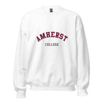 Unisex heather gray sweatshirt featuring Amherst College logo printed across the front chest