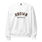 Unisex heather gray sweatshirt featuring Brown University logo printed across the front chest